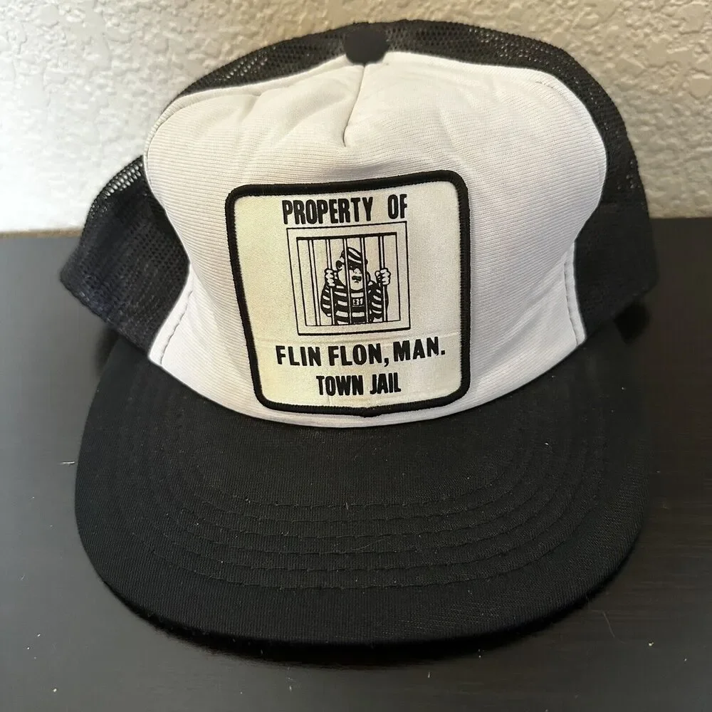 Vintage‎ Hat Flin Flon Manitoba Town Jail / Property Of Patch Black White